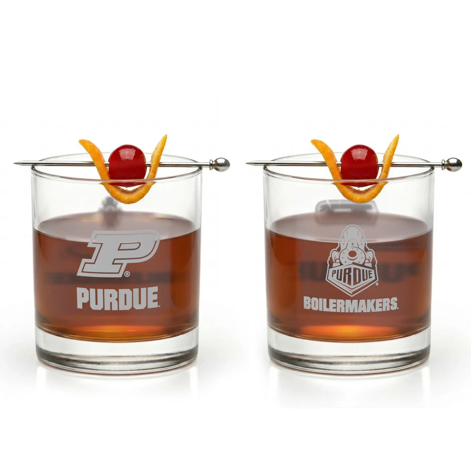 Purdue University Boilermakers Whiskey Glasses Set of 2, 10 oz Sand-Etched Rocks Glasses with School Logos – Officially Licensed Bourbon Glass Gift for Alumni & Fans by Greenline Goods