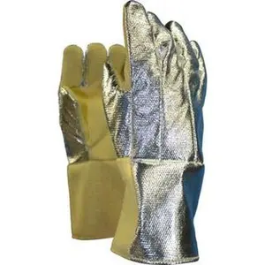 Steel Grip, Inc. Universal Size Wool-Lined Aluminized Thermonol Welding Gloves, 14" OAL, Gauntlet Cuff, Silver/Tan, Paired for General Welding, ATHTH210-14F