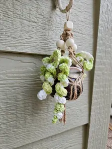Crochet and Macrame Mini Hanging Potted Plant - Ceramic Decor Leaf