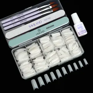 SAVILAND Acrylic Nail Tips Kit with Acrylic Nail Brushes: 10 Sizes Half Cover French Nail Tips with Size 8/10/14 Brushes for DIY Acrylic Nail Art
