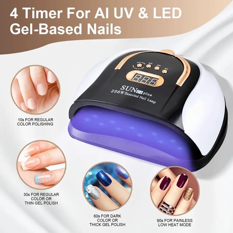SUN Plus Flash UV Nail Lamp with 4 Timer Settings 256WPower for Gel Polish Fast Curing Manicure Dryer withSmart Auto-Sensing & Portable Handle Design WhiteDrying Uv Lamp Cured Uv Led Lamp