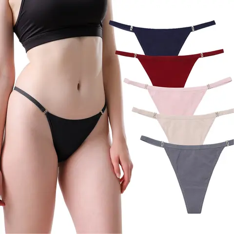 LEVAO Women's 5-Pack Soft Sexy Cute Basic Comfortable Silky Modal Thongs - Solid Plain Low Waist Seamless G-String Lingerie Panties, 100% Cotton Breathable Crotch, Lightweight, Ideal for Seaside & Chinese New Year, Cold Wash Only, Do Not Dry Clean