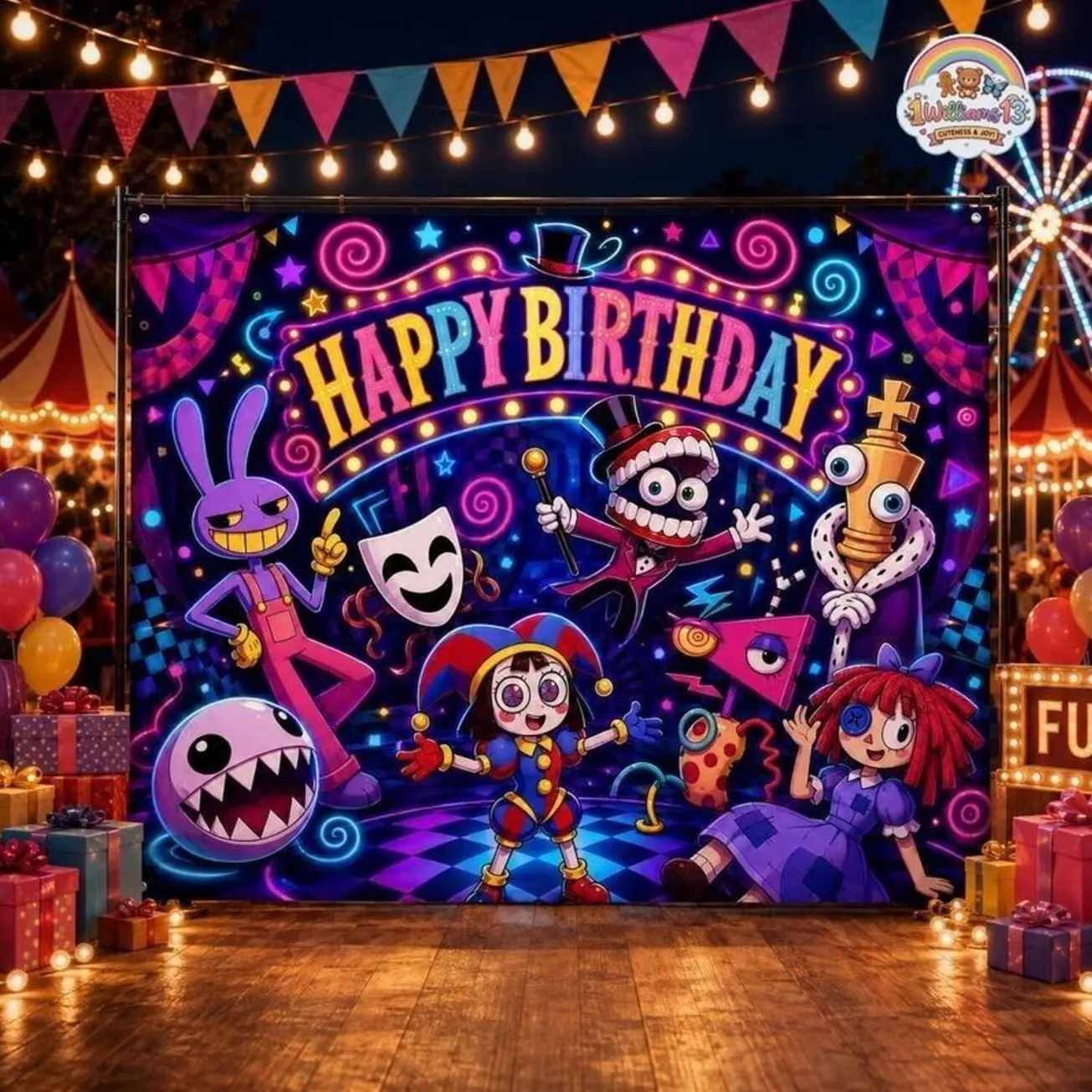 Digital Circus Birthday Decor, Pomni Jax Ragatha Zooble Tapestry, The Amazing Digital Circus Backdrop, Birthday Party Banner