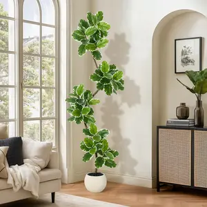 【Christmas Gift】Fiddle Leaf Fig Tree Artificial Indoor, 7FT Tall Faux Rubber Tree with Sphere Planter, Tall Artificial Plants with Moss for Home Decor Office Living Room Decorative Fruit Gift Ornaments
