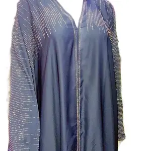 Dubai Crystal Abaya black with sliver stones with Detailed Trim and Fringe Design