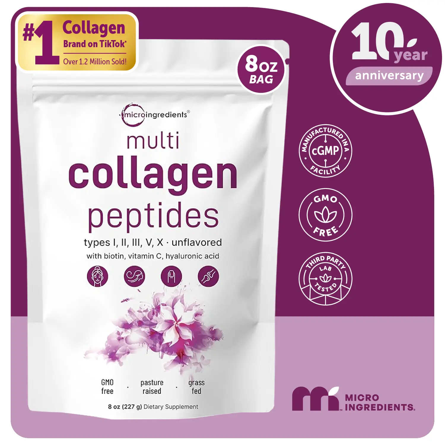 Micro Ingredients Multi Collagen Peptides Powder, 8oz