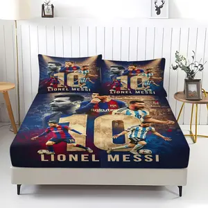 Lionel Messi No.10 Star Bed Sheet 3-Piece Set (1 Bed Sheet+2 Pillowcases), Barcelona&Argentina National Team Football Star Theme, Suitable For Children, Teenagers And Football Enthusiasts, Bedding Sets