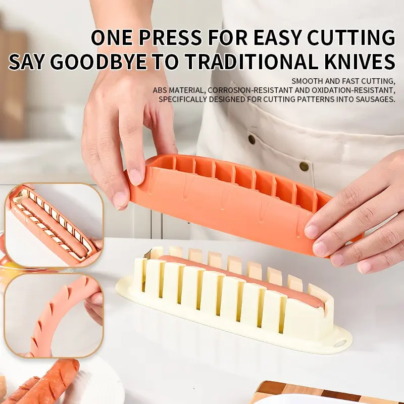 1pcs Sausage Cutter Tool, One-Button Flower-Shaped Sausage Cutter, Non-Stick Hot Dog Slicer for BBQ, Camping, Home Cooking