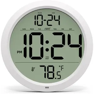 Digital Wall Clock with Date, Indoor Temperature, Auto-DST, Battery-Operated Digital Clock, 8 Inch Small Decorative Wall Clock for Bedroom, Living Room, Home, Kitchen, Office, Modern, Electric, Simple