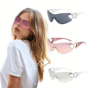 3Pcs Y2K Rimless Sunglasses Women Men, Trendy Shield Wrap Around Sunglasses Fashion Frameless Sun Glasses