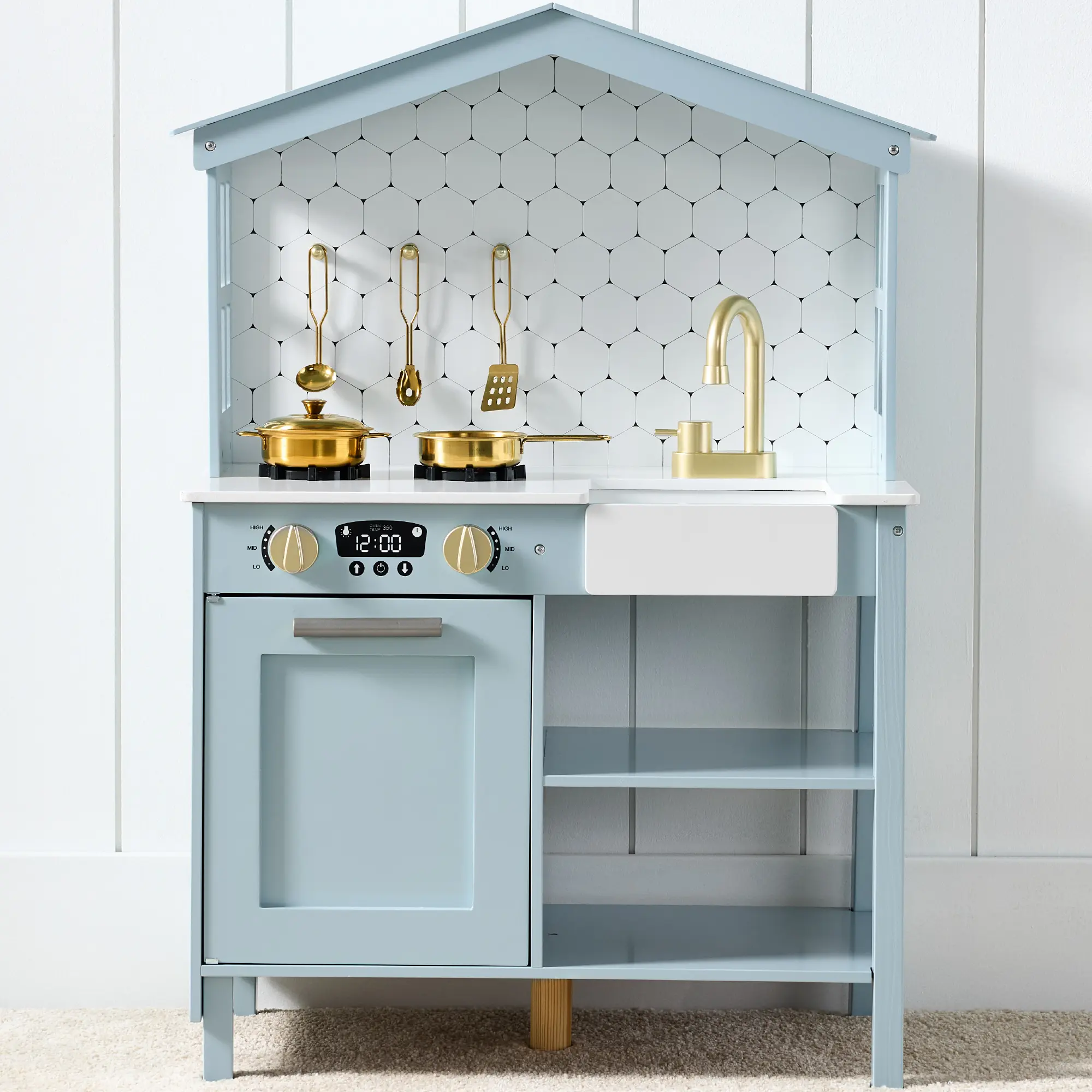 Best Choice Products Pretend Play Wooden Farmhouse Kitchen Set w/ Storage, Clicking Knobs, 5 Accessories