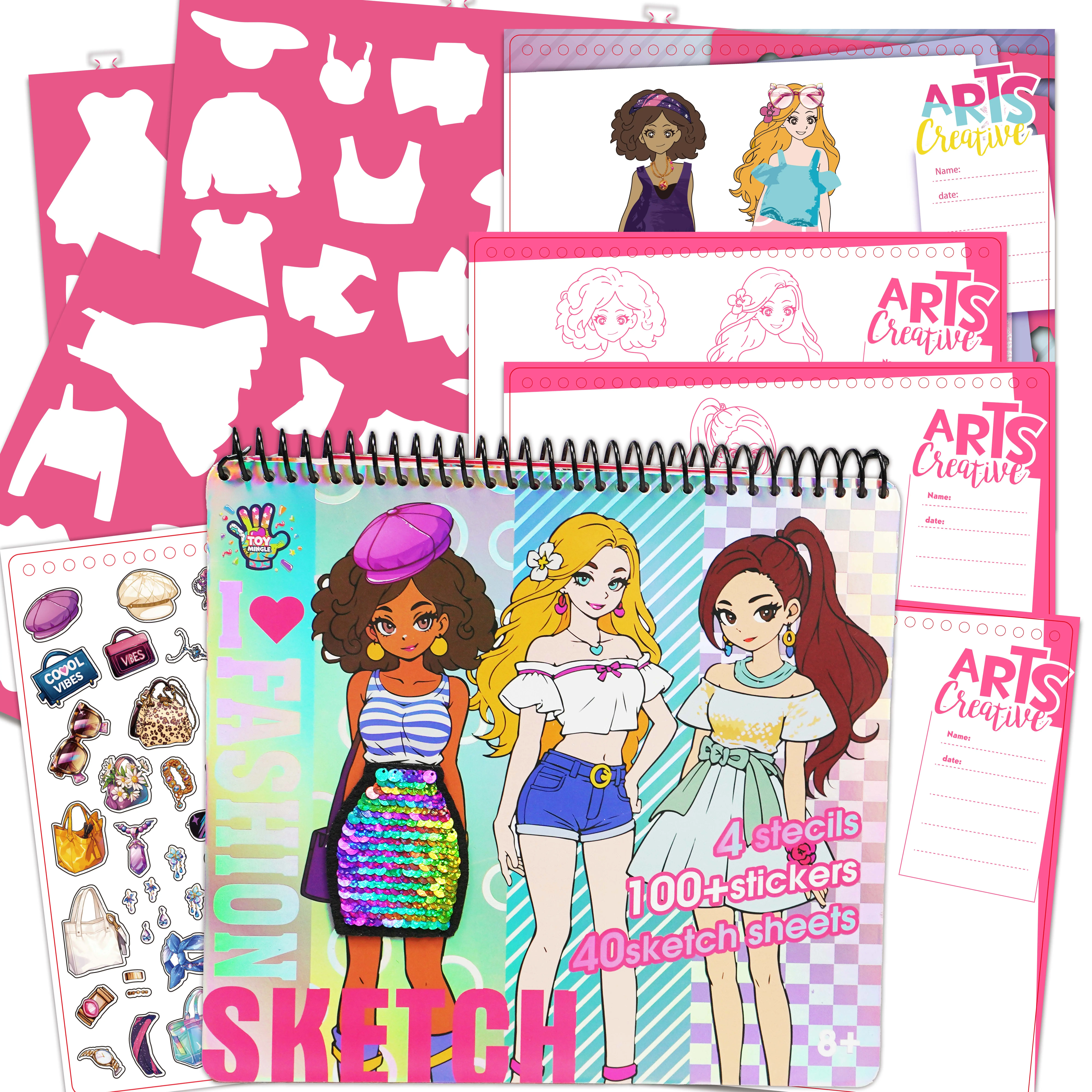Fashion Design Sketch Pad & Coloring Book – Beginner Drawing Kit with Templates, Stickers & Design Guide for Girls Ages 8+