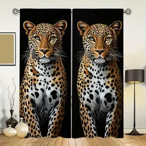 2-Piece set, fierce cheetah leopard print curtains - rod bag design, translucent polyester, suitable for living room bedroom kitchen study dining room modern home decoration (rod not included).