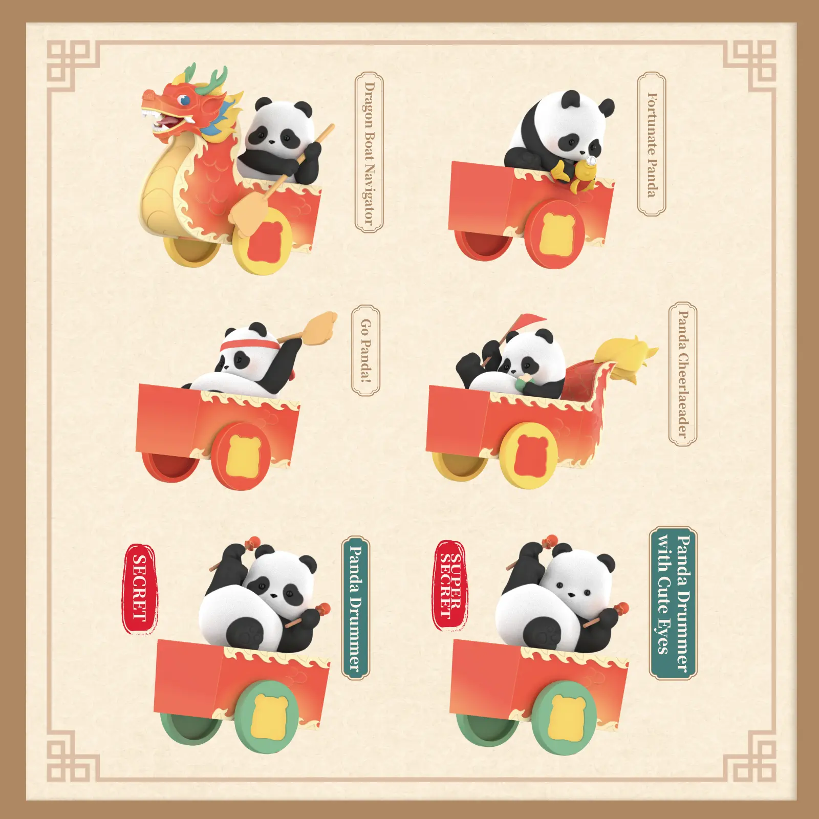 52TOYS Panda Roll Dragon Boat Racing Collectible Toy Kawaii Creative Gift Room Decor Desktop Decoration Gift for Birthday Party Action Figures