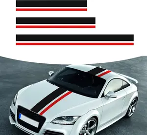 Bilisin  Pcs Car Sports Racing Body Side and Roof Hood Decals, Vinyl Stripe Graphic Stickers, Auto Body Door Side DIY Modified Decals Decoration for All Cars SUV Truck BI Black and Red