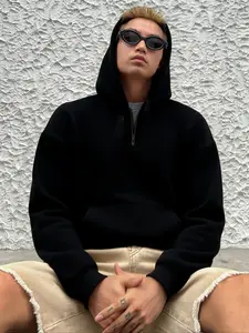 Men's Hooded Sweatshirt, Half-Zip Pullover for Gym & Yoga, Casual Outdoor Sports Wear, Autumn Winter Fashion, No Pocket Design