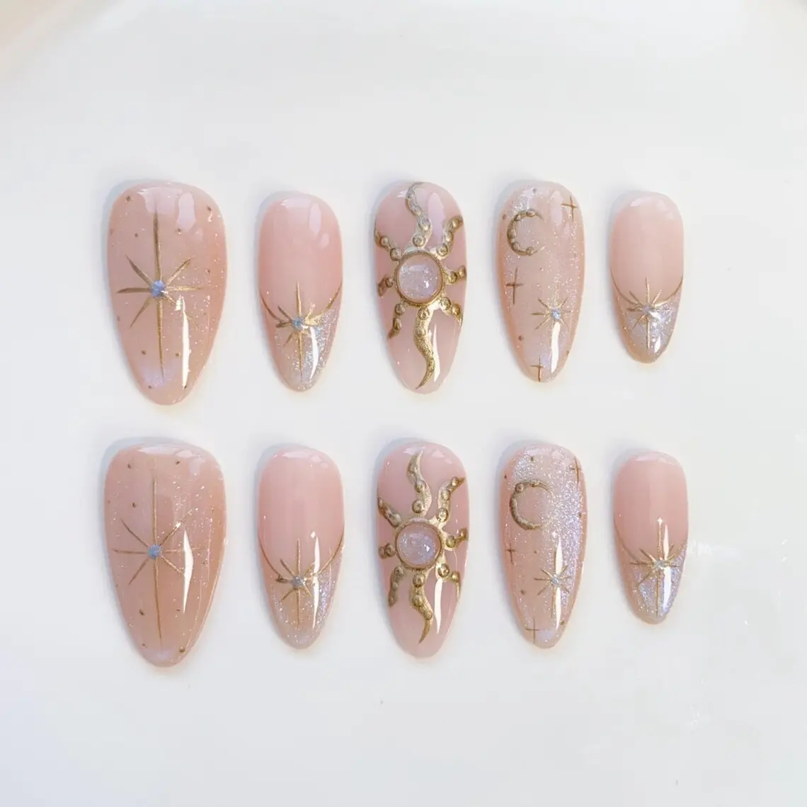 Aura Blue Cat Eye Press On Nails Short Almond Nails/Sun Star Nails/3D Chrome Nails/Aura Nails/Gold Nails/Summer Nails/Cat eye nails