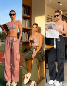 Women's Lady New Spring-Summer High-Waisted Quick-Dry Cargo Pants - Comfortable Slim-Fit Drawstring Straight-Leg, American Street Style Sports Casual Minimalist Basic Bottom Trousers