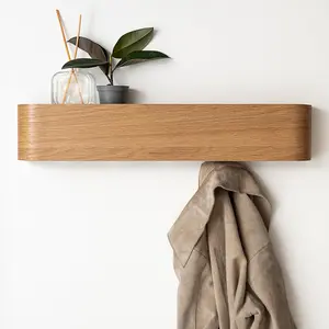 Wall-Mounted Coat Rack 'Toke' | Modern Design Coat Rack with Hidden Wall Hooks | Solid Wood Veneer Panel Coat Hanger | Oak