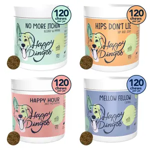 Happy Dingos Total Pack Bundle – Allergy, Joint, Calming & Multivitamin Dog Supplements, 4-Product Set