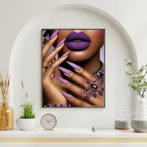 Unframed, Room Decor, Purple Nail Art Print: Black Woman Glam Beauty Salon Decor () – 5 Sizes (8x12–27x40 inch)