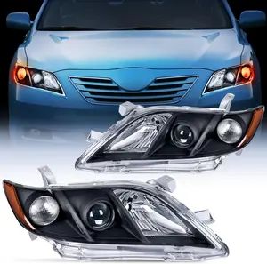 Nilight Headlight Assembly Compatible with 2007 2008 2009 Toyota Camry Headlamps Replacement Black Housing Amber Reflector Driver and Passenger Side