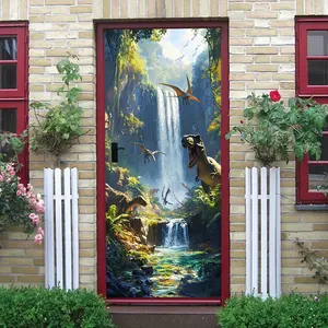 2pcs   Jurassic World Dinosaur Wall Stickers Stereo Living Room Kids Bedroom Decor Stickers Vinyl Wall Stickers Waterproof Self Adhesive Removable Dinosaur Waterfall Forest Theme Boy Room Wall Decoration Home Decor Suppli