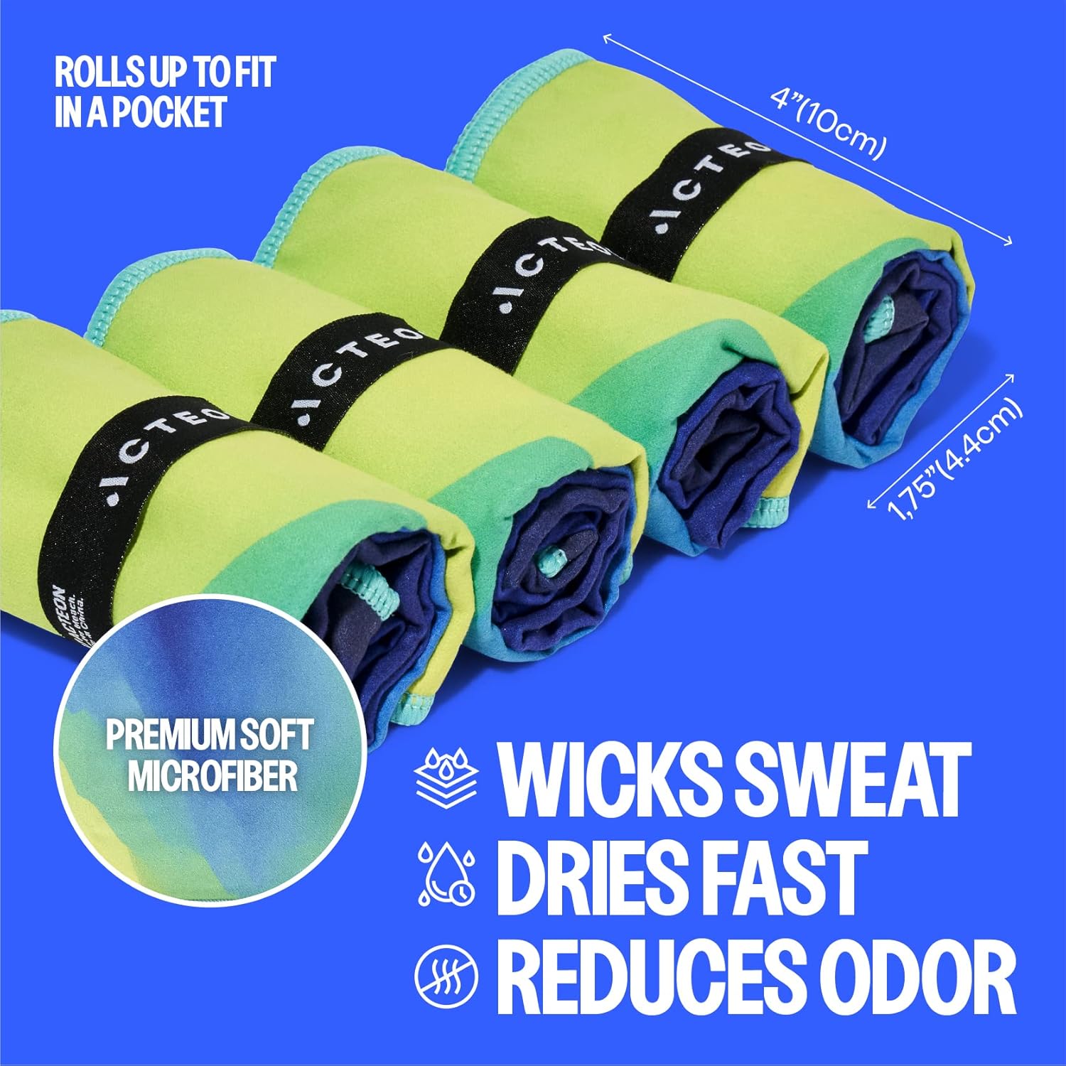 Acteon Quick-Dry Towel Microfiber Gym Towel – 4 Pack Lightweight Odor-Free Workout Towel Set for Men & Women – Fast Drying Travel, Yoga, Fitness, and Sports Accessory (Aurora, 23.6” x 15.3”) Microfiber Cooling Towel Microfiber Travel Towel Set