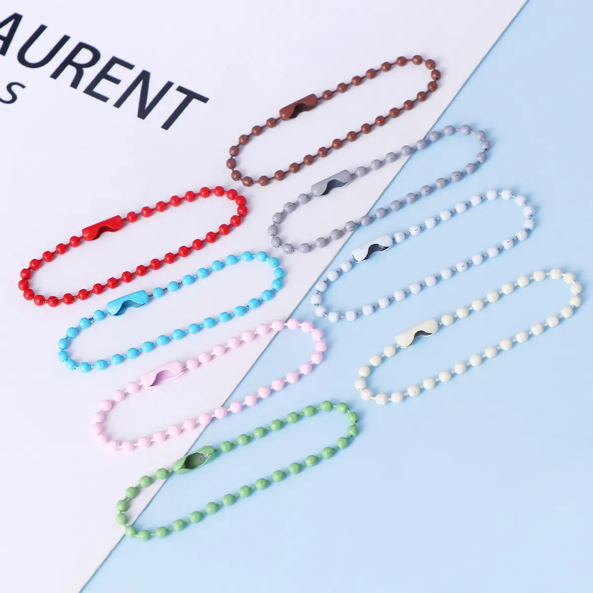 50pcs Random Mixed Color Bead Chains for DIY Projects, Keychains, Metal Keychains, Bag Accessories, Keychain for Bags, Label Chains for Creative Crafts, Trendy Cute Keychain, Beaded Keychain
