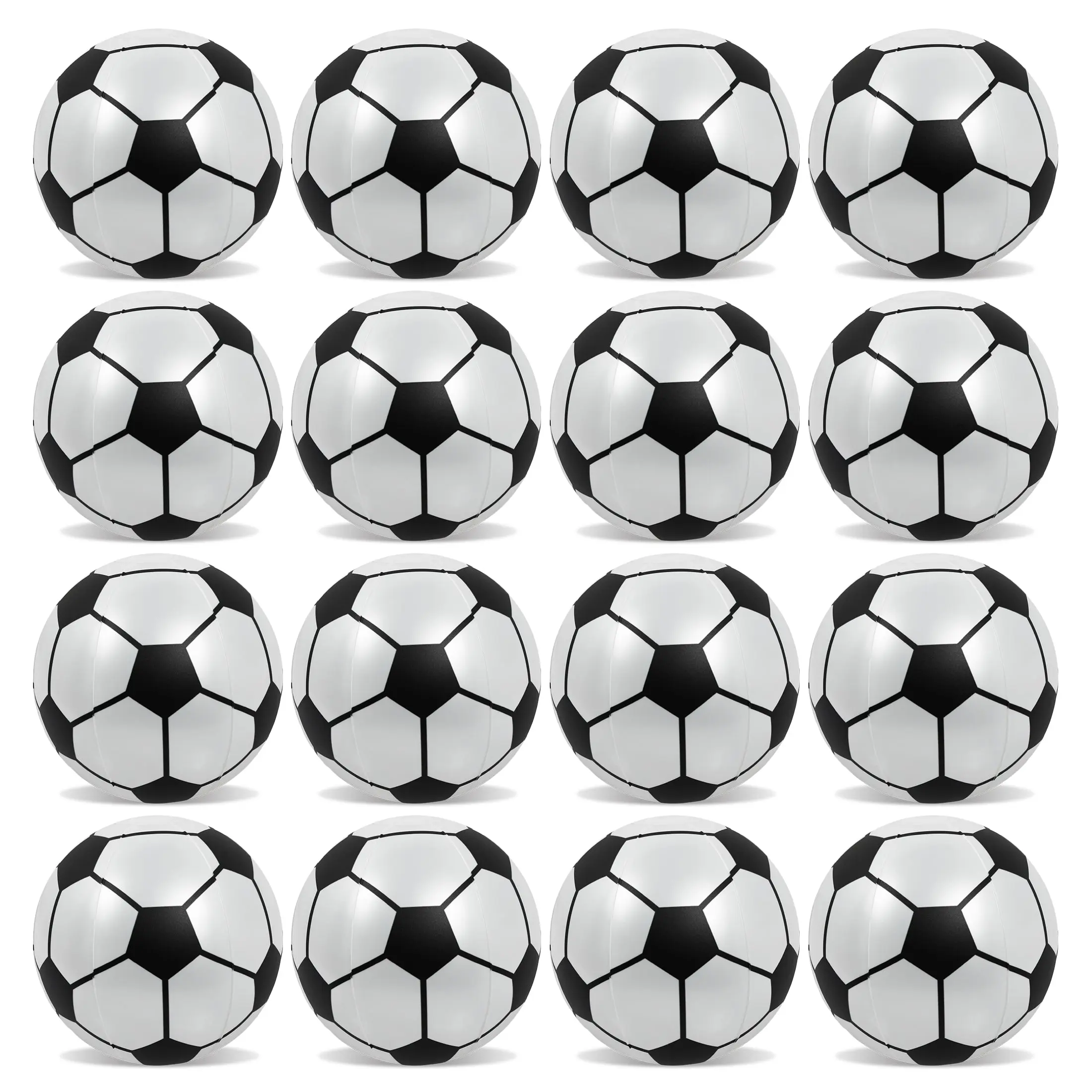 POZA Inflatable Soccer Beach Balls (Set of 16) - 8l×8w×8h in PVC, UV-Resistant, Easy-Cleaning Outdoor Group Play Toy, Pool Water Sand Accessory, Decoration, Repair Patch Included