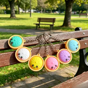 Cute Steamed Bun Silicone Fidget Keychain - Squeeze Pop Bubble Stress Relief Design, Metal Key Ring, Portable Mini Fashion Accessory for Bag Decoration, Daily Carry