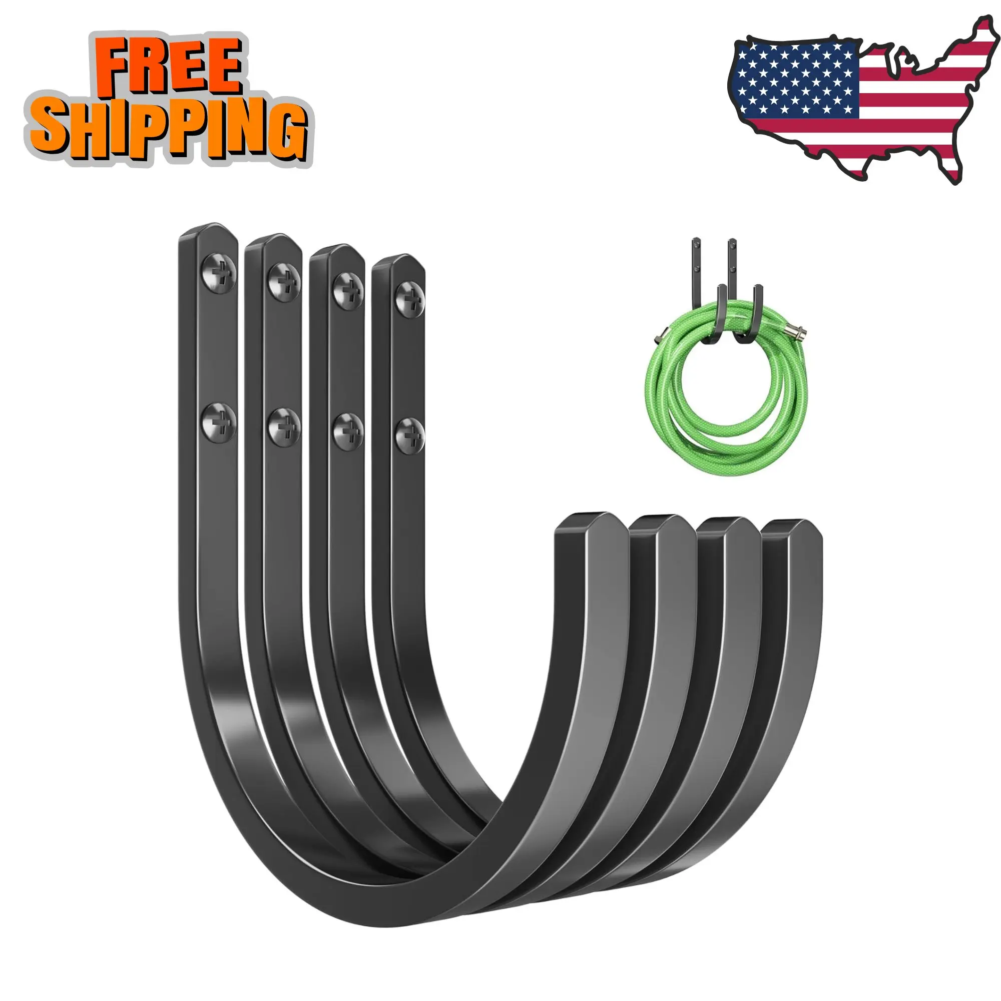 Garden Hose Holder Wall Mount - Aluminum Hanger for Outside (4 Hooks）