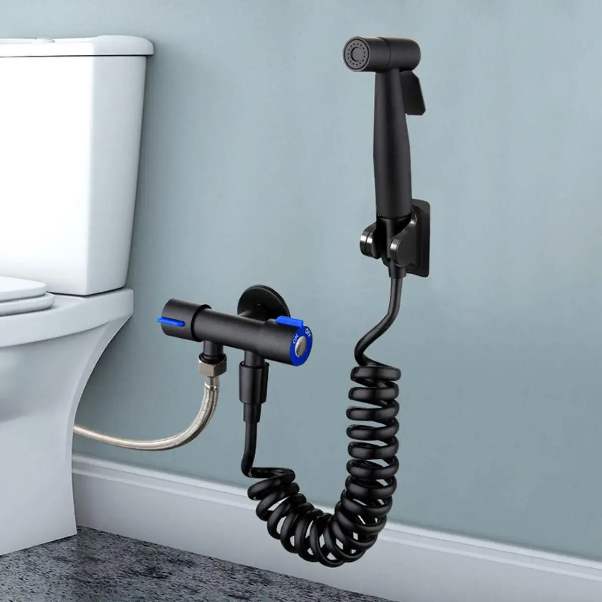 Toilet Bidet Handheld Water Sprayer, 1 Set Stainless Steel Bathroom Spray Gun Kit with Holder, Bathroom Accessories, Wall-mounted Punch-free Bidet Spr