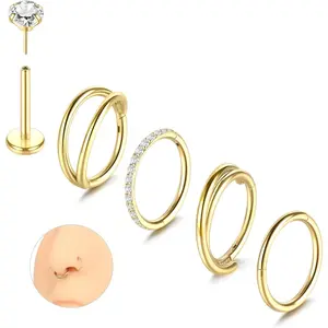 20G 18G 16G Nose Rings Hoops 316L Surgical Steel Double Hoop Nose Ring Septum Rings Threadless Nose Stud Tragus Helix Cartilage Daith Piercing Jewelry Silver Gold 7mm 8mm 9mm
