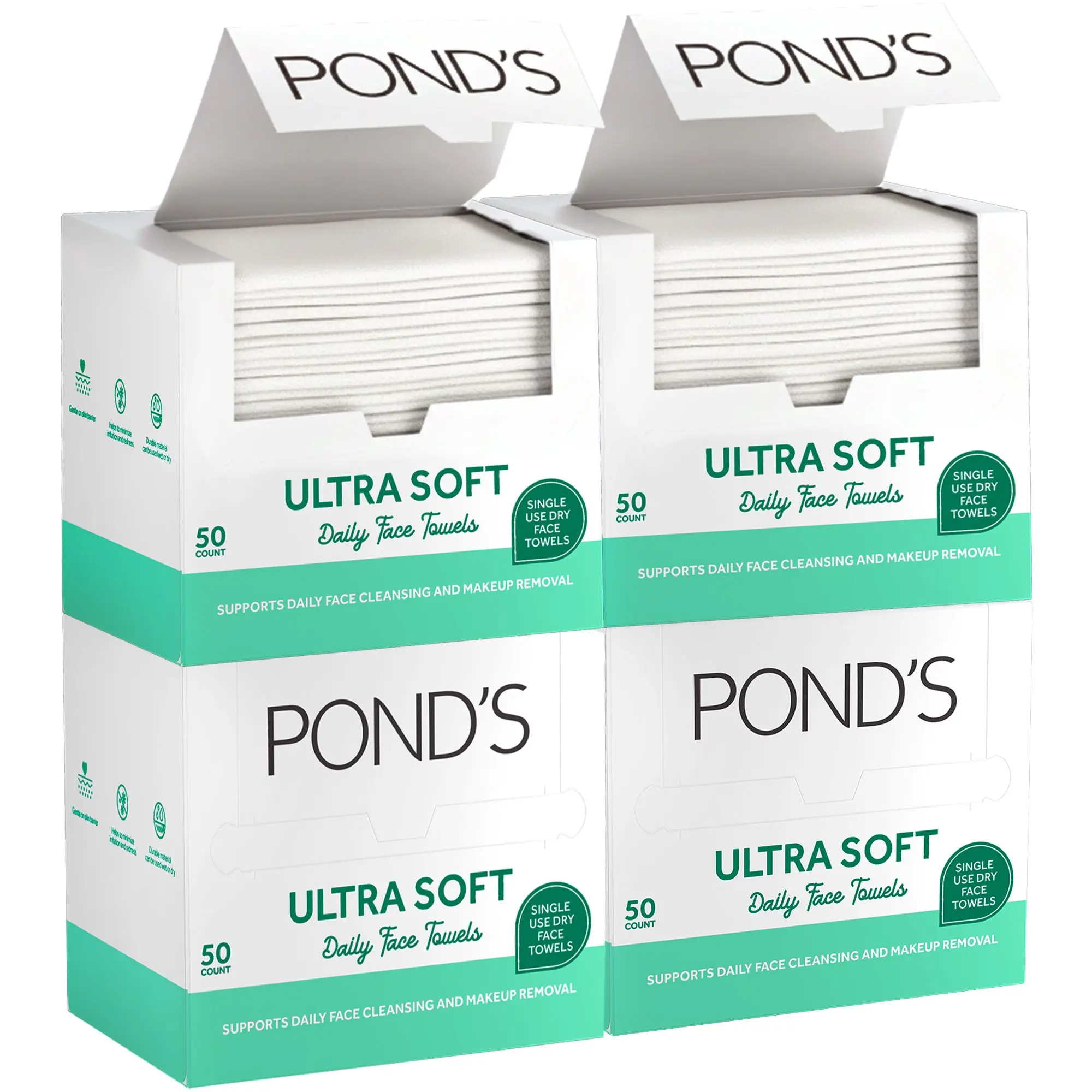 POND’S Ultra Soft Daily Face Towels, Single-Use 4-Pack (50 Per Box)
