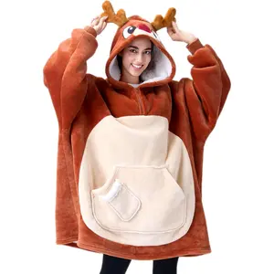 Christmas 2025 Gifts Giggling Getup Wearable Blanket Hoodie - Oversized Soft Sherpa Fleece Hooded Blanket - Warm Cozy Flannel Blanket Sweatshirt with Giant Pocket & Sleeves - Reindeer Gift for Adults Women Men Valentine's Day Gifts for Kids