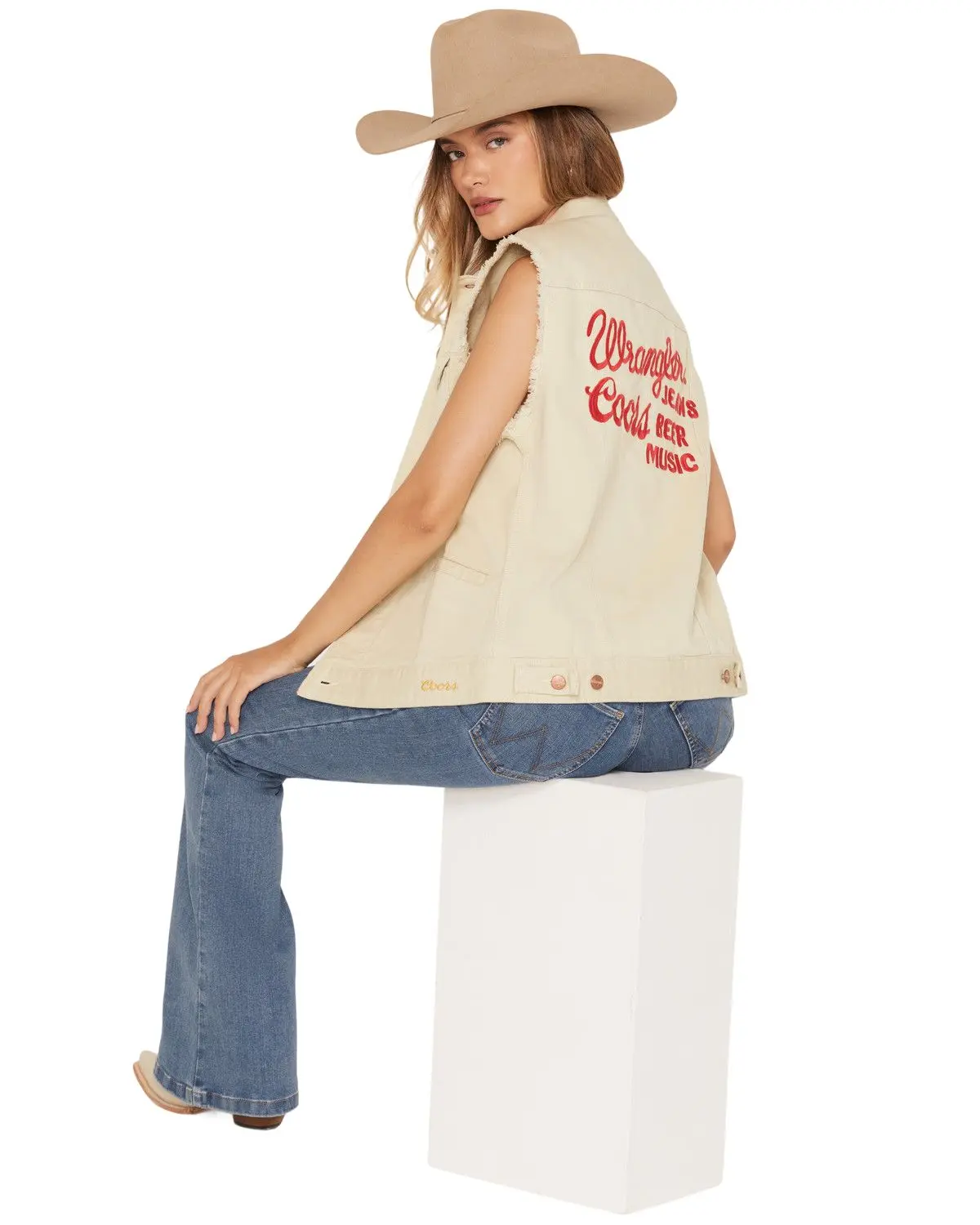 Wrangler Women's X Coors Banquet Women'S Embroidered Denim Vest - 112382888