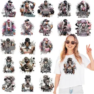 Dtf Transfers Ready to Press - 20 count Cool Style Girls Heat Transfer Vinyl Stickers Funny Mama Skull Coffee Iron on Patches Decals for T-Shirts Clothes Bag Pillow DIY Fabric Decor