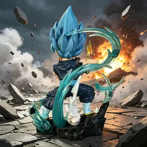 DBZ Anime Character Q Version Blue-Haired Warrior Action Doll With Base, PVC Collection Model Statue For Desktop Decoration, Fans Collection And Gift To Children.