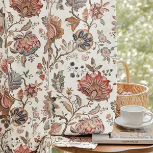 100% Boho Blackout Floral Curtains for Bedroom, Vintage Flower Patterned Beige Curtains 63 Inch Length for Living Room Darkening Thermal Grommet Window Farmhose Drapes 2 Panels