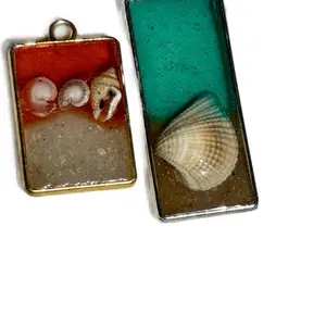 Sunset Beach Charm Teal Green Shell Pendant Necklace with Genuine Silver Gems & Unique Sand Details for Beach Impressions - jewelry