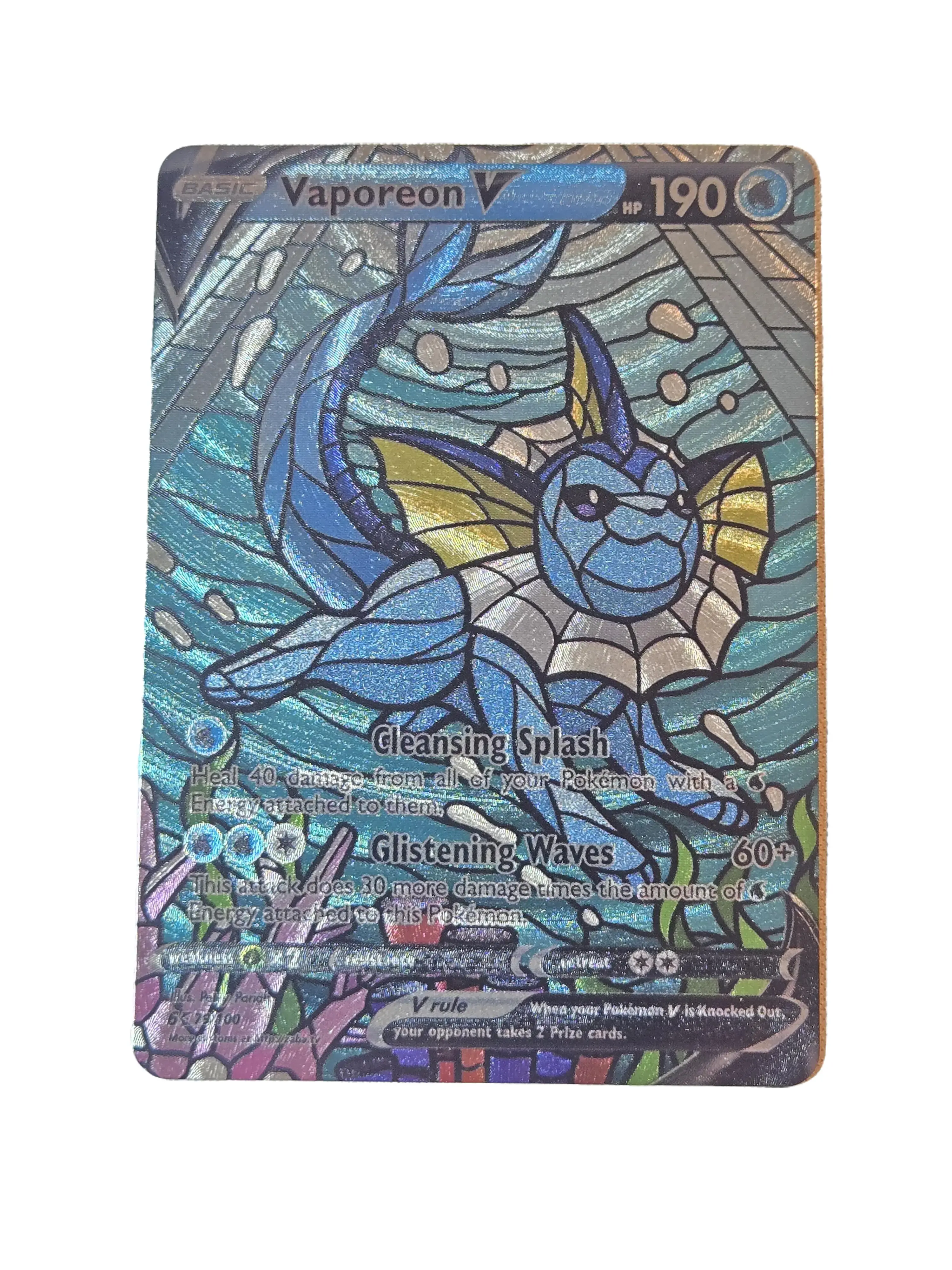Vaporeon Stained Glass Custom-Made Holographic Collectible Card, Holo Fan Art Trading Card, Collectible Cards, Holographic Cards