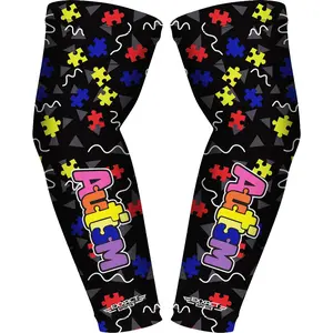 Exxact Sports 1 Pair Compression Arm Sleeves for Men Women, Breathable Baseball Arm Sleeve Football Sleeves Youth Adult - (Autism)