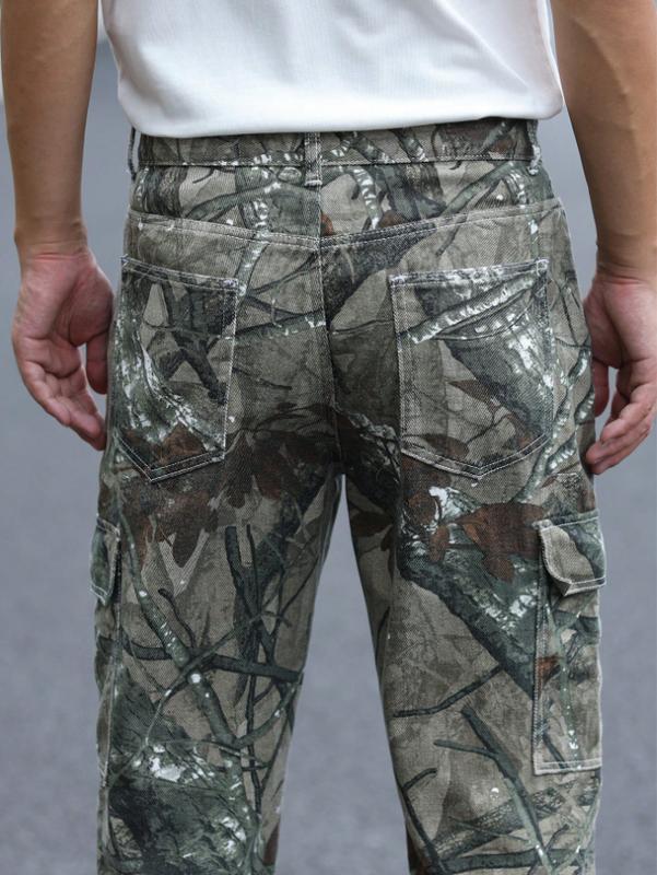 Men's Realtree Camo Cargo Pants Tree Branch Print Multi Pocket Baggy Gorpcore Streetwear Outdoor Tactical Jeans