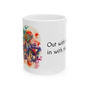 Steampunk Series Mug | Octopus: "Out with the New, In with the Old" | Cute Original Watercolor Artwork by Jaime Leigh | Coffee, tea, mug