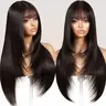 Gktineke Long straight layered synthetic wig with bangs 26-inch non-adhesive, brown wig hairband for curtain bangs hair, realistic female scalp, high-quality fibers, put on and go, suitable for all races, hairpiece, easy to wear, Premium Synthetic Wigs