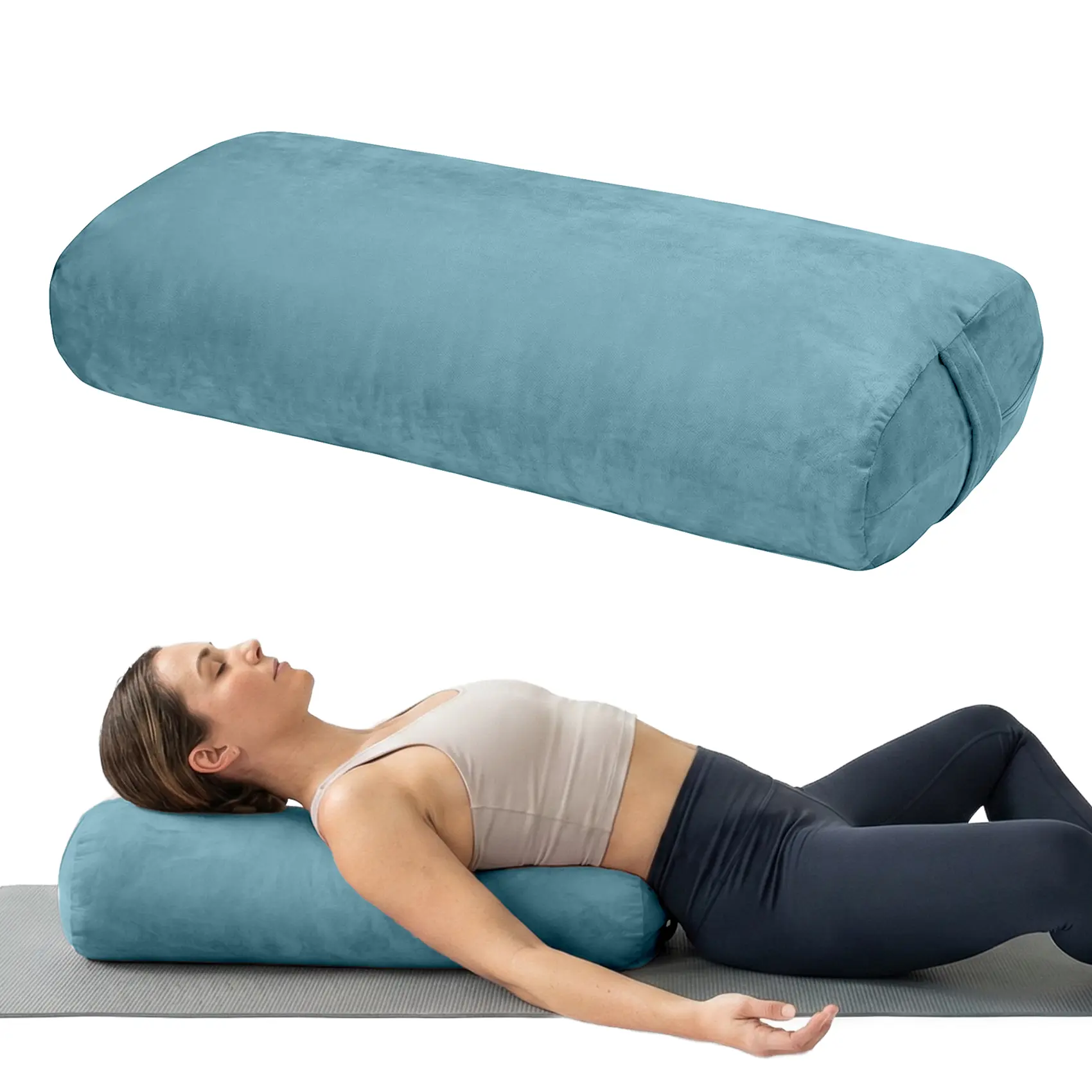 Solid Core TPE Yoga Bolster Pillow - Lightweight, Compact, Waterproof, Anti-Collapse, Anti-Slip Support Cushion for Yoga, Pilates, Eases Lower Back Soreness, Corrects Slouched Poor Posture, Portable Adults’ Fitness Pad, Yoga Poses