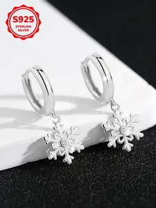 Korean Style S925 Sterling Silver Snowflake Earrings, Romantic Christmas Series, Simple and Versatile Ear Rings, Perfect Birthday Gift, Earrings Jewelry