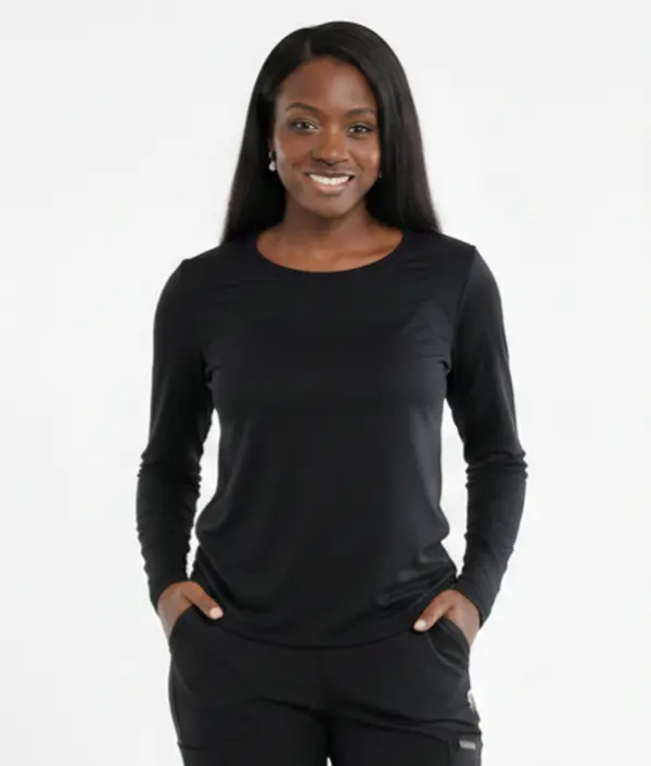 Women's Black Long Sleeve Underscrub (High Performance), Hospital, Fabric, T-Shirt, Soft