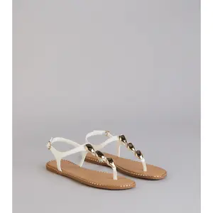 Easy Elegance Stone Beaded Thong Flat Sandals